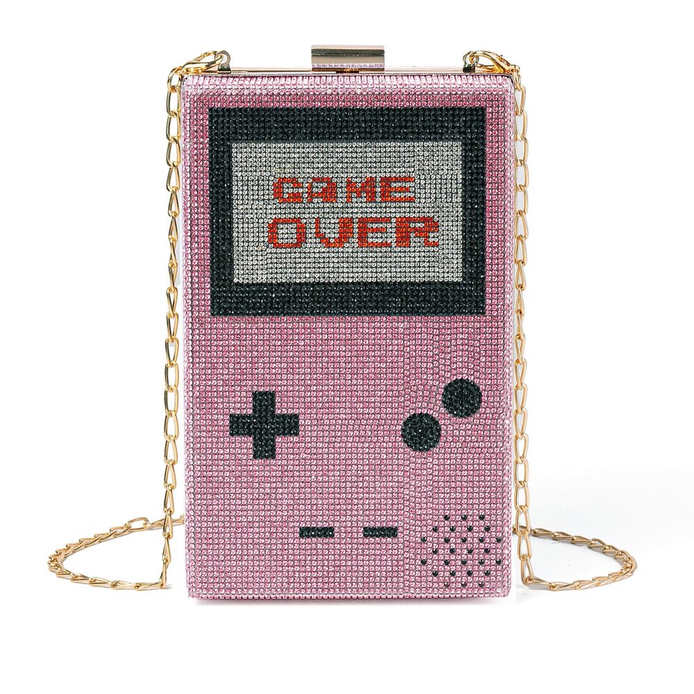 9617 Retro Handheld Game Console Shape Crossbody Bag Rhinestone Novelty